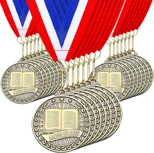 Miniatura 14 de Quelay 30 piezas Medallas de premio de 2" al por mayor, medallas ganadoras de oro con cintas para el cuello, medallas de trofeo de metal, premio