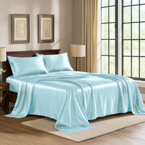 Miniatura 42 de Pure Bedding Sábanas de satén individuales [3 piezas, plateadas] Juego de sábanas sedosas de lujo para hotel, juego de sábanas de microfibra extra