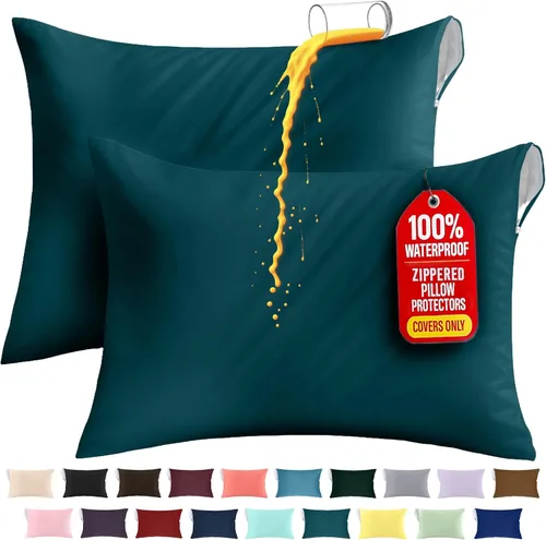 Miniatura 34 de Utopia Bedding Protector de almohada impermeable, con cremallera, paquete de 2, beige, estándar, funda de almohada a prueba de chinches, de 20 x 26