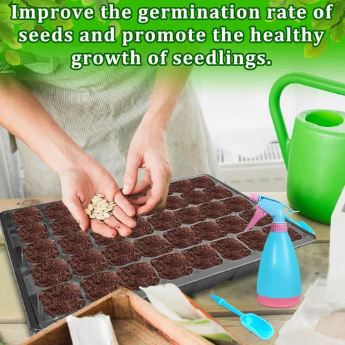 Miniatura 5 de Halatool Paquete de 2 Bandejas Iniciadoras de Semillas con 80 Piezas de Pellets de Coco, Sistema de Germinación de Semillas de Invernadero