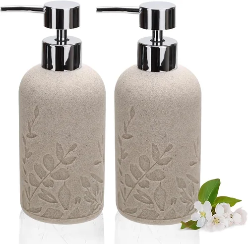 Miniatura 12 de 1 dispensador de jabón de manos, dispensador de jabón líquido de resina texturizada de arenisca para encimera de baño, dispensador de jabón
