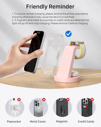 Miniatura 6 de Anlmz Estación de carga 3 en 1 para iPhone, cargador inalámbrico para iPhone 17 16e 16 15 14 13 12 11 X Pro Max y Apple Watch - Base de carga