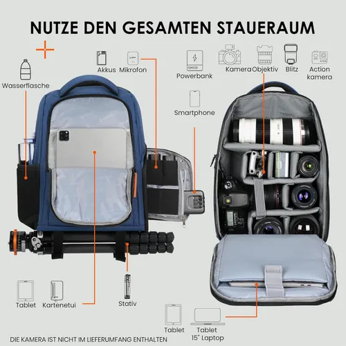 Miniatura 2 de TARION Mochilas grandes para cámara para fotógrafos, bolsa impermeable para cámara, mochila de fotografía con compartimento para laptop de 15.6 Azul