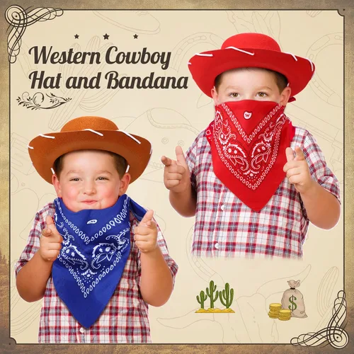 Miniatura 4 de 24 Piezas Sombreros de Vaquero y Bandanas para Niños Accesorios de Sombrero de Disfraz de Vaquero del Oeste para Niños Pequeños Suministros