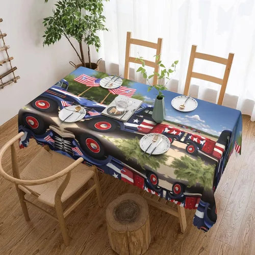 Miniatura 20 de Mantel rectangular de encaje de poliéster con diseño patriótico de camión del 4 de julio, 54 x 72 pulgadas, resistente a las arrugas, lavable
