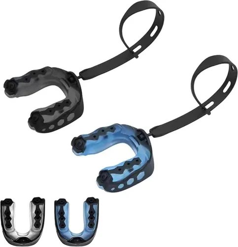 Paquete de 2 protectores bucales de fútbol, protectores bucales deportivos para jóvenes, boquilla de fútbol con correa para jóvenes y adultos, pieza
