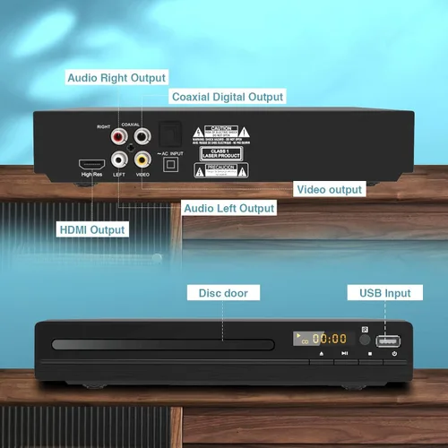 Miniatura 9 de Reproductor de DVD HD, Reproductores de CD para el hogar, reproductores de DVD para TV, cable HDMI y RCA incluido, conversión a HD 1080p, todas