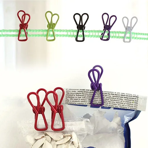 Miniatura 6 de Paquete de 50 clips de alambre de acero, coloridos recubiertos de vinilo, resistentes al viento, pinzas para secar el hogar, lavandería y oficina