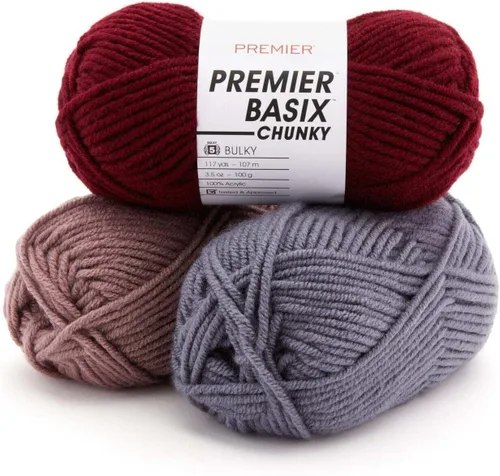 Miniatura 4 de Premier Yarns Basix Hilo Chunky Grueso, Perfecto para Elaborar Proyectos Rápidos, Peso Voluminoso, Hilo Acrílico, Acero, 3.5 onzas, 117 yardas