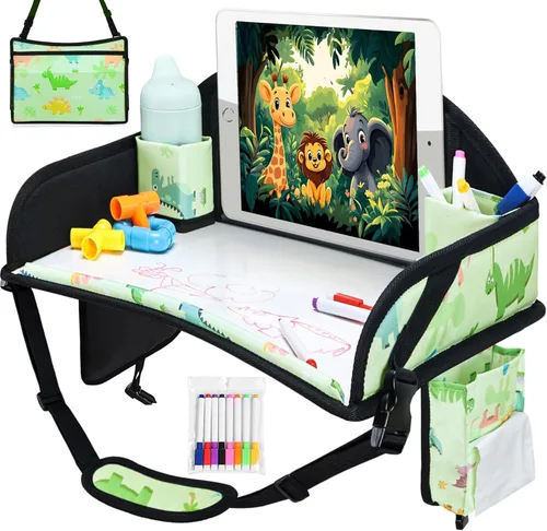 Miniatura 18 de 2 piezas Bandeja de viaje para niños, bandeja para asiento de coche para niños Viaje, Esenciales de viaje en carretera para niños con kit de dibujo