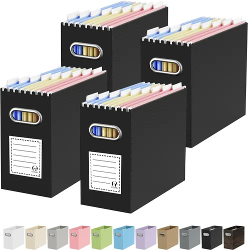 Miniatura 22 de Oterri Caja organizadora de archivos de cartón para colgar carpetas de archivos, tamaño carta, caja de archivos para escritorio de computadora