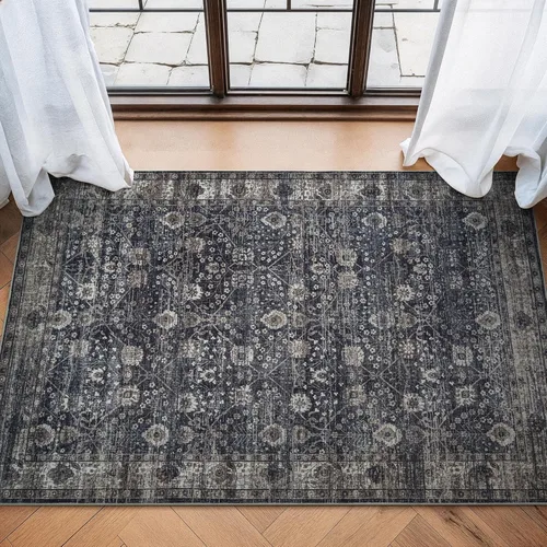 Miniatura 93 de Bloom Rugs - Alfombra lavable, antideslizante, de 1,83 x 2,74 m, color beige/blanco claro con borde tradicional, para sala de estar, dormitorio