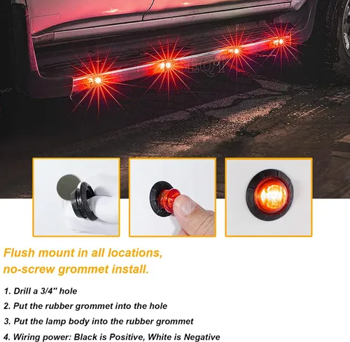 Miniatura 6 de PSEQT Luces LED de marcador de remolque de 3/4 pulgadas, luz de espacio lateral, delantero, trasero, freno de bala, parada de giro, iluminación