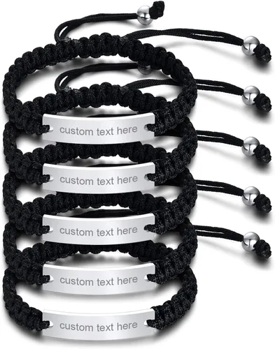 Miniatura 38 de MEALGUET Pulseras de ID Personalizadas para Parejas Grabado Personalizado Hecho a Mano Cuerda Trenzada Pulsera de Muñeca para Hombres Mujeres