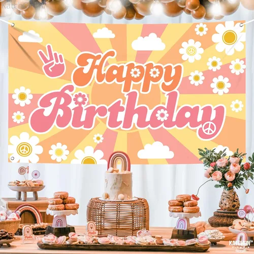 Miniatura 4 de KatchOn, Groovy - Cartel de feliz cumpleaños – 72 x 44 pulgadas Decoraciones de cumpleaños geniales para niños y niñas Groovy Banner telón