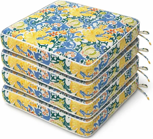 Miniatura 32 de Cojines para sillas de exterior de 19 x 19 pulgadas, impermeables, para muebles de patio, jardín, sofá con cremallera y correas ajustables, juego