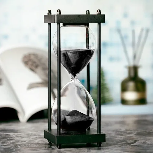 Temporizador de reloj de arena de 60 minutos, marco de madera negro, temporizador de arena decorativo (arena negra, tamaño grande)