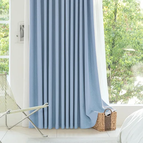 Miniatura 6 de FMFUNCTEX Cortinas florales 100% opacas para dormitorio, cortinas texturizadas en relieve azul de 63 pulgadas de largo para sala de estar, cortina