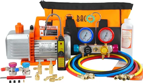 Miniatura 7 de BACOENG Bomba de vacío de AC y juego de manómetros, kit de bomba de vacío HVAC de 4 vías para refrigerantes R134a R410a R22, con acopladores rápidos