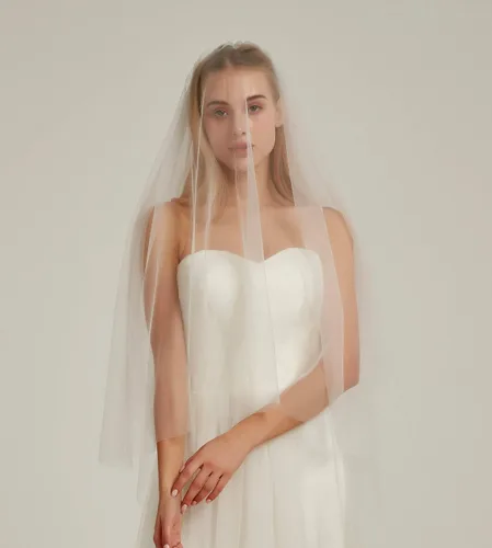 Miniatura 2 de Velo de novia de tul de doble capa, 2 niveles, transparente, con peine