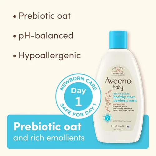 Miniatura 4 de Aveeno Baby Healthy Start Lavado Nutritivo para Recién Nacidos, Gel de Baño Hipoalergénico para Bebé, Avena Prebiótica, Limpia Suavemente la Piel