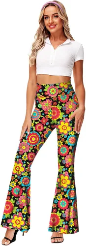 Miniatura 2 de Deerose Pantalones de Cintura Alta Elásticos Ajustados Acampanados Estilo Hippie para Mujer