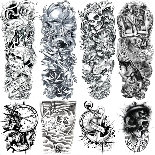 Miniatura 10 de Mangas temporales para tatuaje del 4 de julio para hombres y mujeres, 4 hojas grandes de brazo completo de Estados Unidos, patriótico 4 de julio