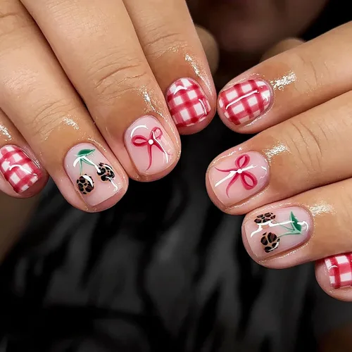 Miniatura 14 de Lindas uñas a presión de tamaño mediano - Uñas falsas cuadradas con punta francesa, uñas acrílicas rojas de cobertura completa brillantes