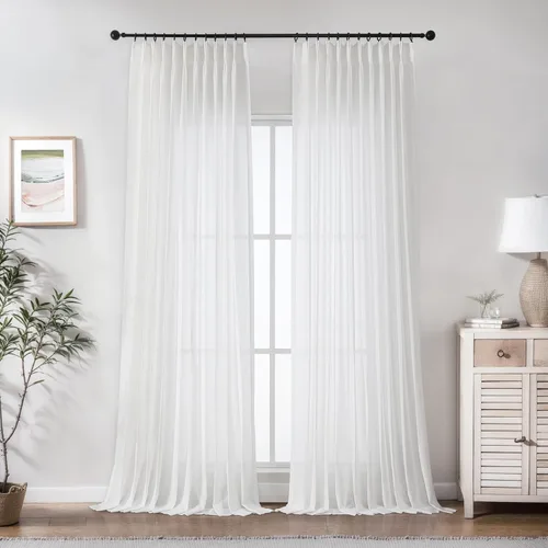 Miniatura 12 de WEST LAKE cortinas de lino natural con pinzas plegadas de 63 pulgadas de largo, 2 paneles, cortinas de estilo rústico para sala de estar
