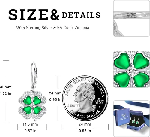 Miniatura 78 de Aretes colgantes de plata de ley con diseño de árbol de la vida, flor, abeja, animales, gato, colibrí, piedra lunar, turquesa, aretes con cierre