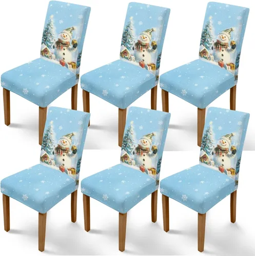 Miniatura 47 de Rnyleeg Fundas de silla de Navidad para sala de estar, diseño de muñeco de nieve azul, estampado de pájaros, fundas para sillas de comedor, 1