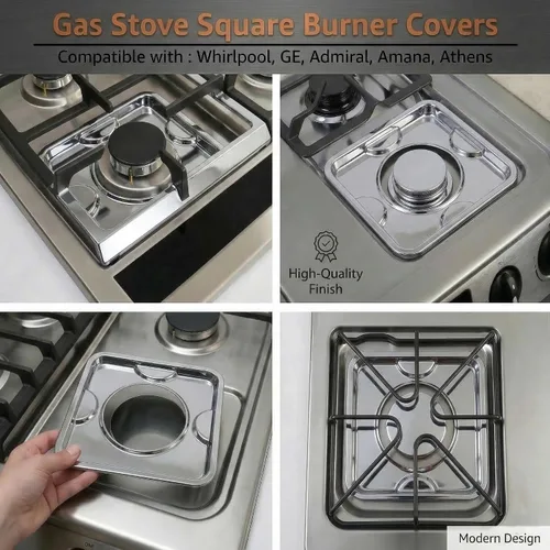 Miniatura 7 de SGP-400 Paquete de 4 Reemplazo Cuadrado Cromado de 7.75" x 7.75" para Bandeja de Goteo de Estufa de Gas Reemplaza 786333 PS11744751 WP786333