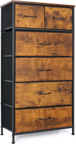 Miniatura 20 de Mifuro - Cómoda alta para dormitorio, torre organizadora de almacenamiento vertical con 7 cajones, cómoda con contenedores de tela, marco de acero