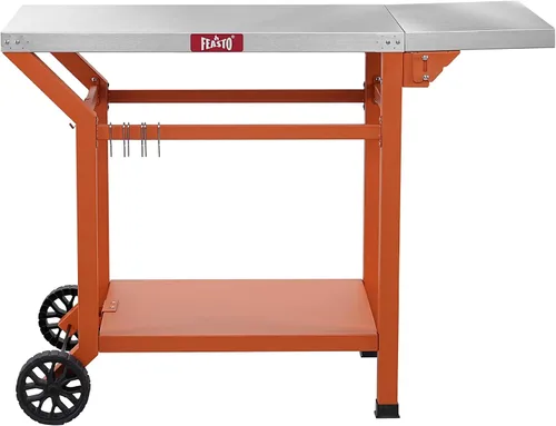 Miniatura 9 de Feasto Mesa de parrilla móvil con mesa auxiliar plegable, mesa para horno de pizza como carrito de preparación de alimentos para barbacoa con Gris