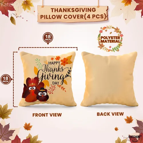Miniatura 2 de KatchOn, Fundas de almohada de Feliz Acción de Gracias, 18 x 18 pulgadas, paquete de 4 fundas de almohada de calabaza, pavo para decoraciones
