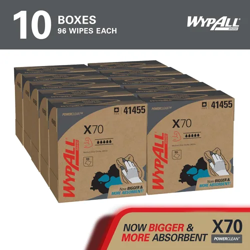 Miniatura 2 de WypAll PowerClean X70 Paños de Servicio Mediano (41455), Caja Emergente, Toallas de Larga Duración, Blanco