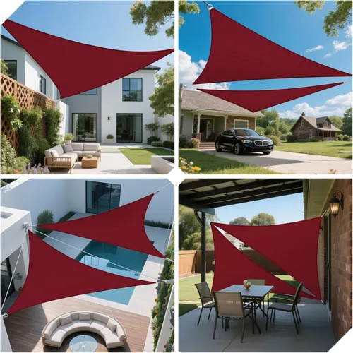 Miniatura 6 de Toldo tipo vela triangular, impermeable, resistente, de 16 x 16 x 22.6 pies, bloqueo de luz solar para patio al aire libre, pérgola, jardín (rojo)