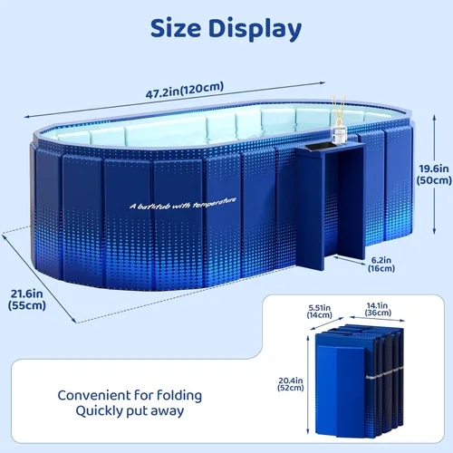 Miniatura 2 de Bañera plegable portátil, bañera independiente sin instalación, bañera de baño para remojo, cabina de ducha plegable para baño caliente y hielo Azul