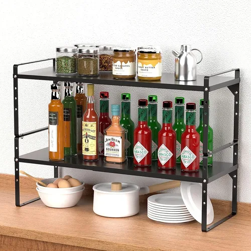 Miniatura 2 de Estante de almacenamiento expandible para armario de cocina, organizador de estantes de almacenamiento de despensa de metal apilables, estante