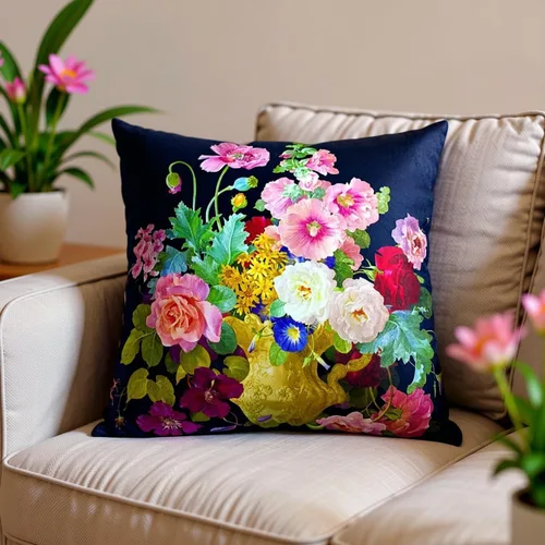 Miniatura 4 de Funda de cojín floral ligera de lujo, 18 x 18 pulgadas, pintura al óleo retro victoriana de doble cara, fondo negro, flor vibrante, funda de cojín