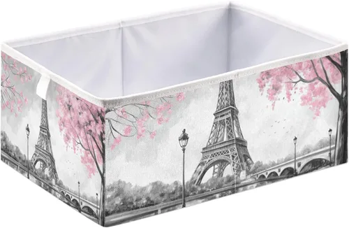 Miniatura 2 de Cesta de almacenamiento plegable de árbol rosa de la Torre Eiffel de 11 x 11 x 11 pulgadas, cubo de almacenamiento para decoración del hogar, cesta
