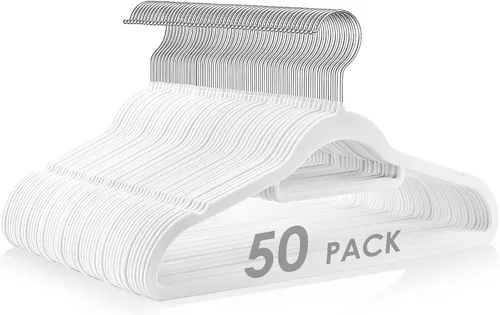 Miniatura 12 de DUDUCOFU Perchas de terciopelo antideslizantes de fieltro, paquete de 50 perchas de terciopelo gris para ropa que ahorran espacio, con gancho