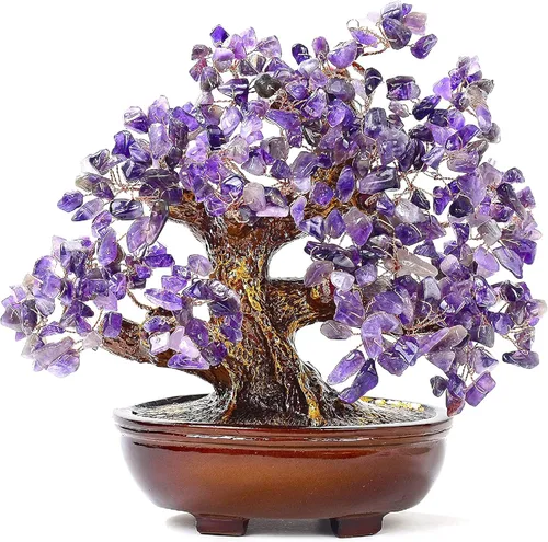 KALIFANO Amatista natural (360 piedras preciosas) Árbol de cristal de chakras – Bonsái Feng Shui árbol de dinero para energía positiva, suerte y