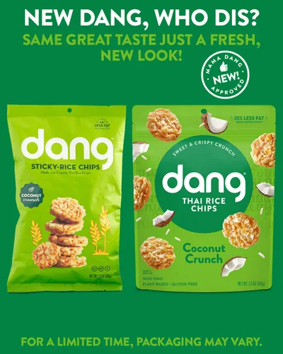 Miniatura 8 de Dang Chips de arroz tailandés Coconut Crunch Paquete de 12 Crujientes de arroz veganos, sin gluten, sin OMG, aperitivos saludables hechos