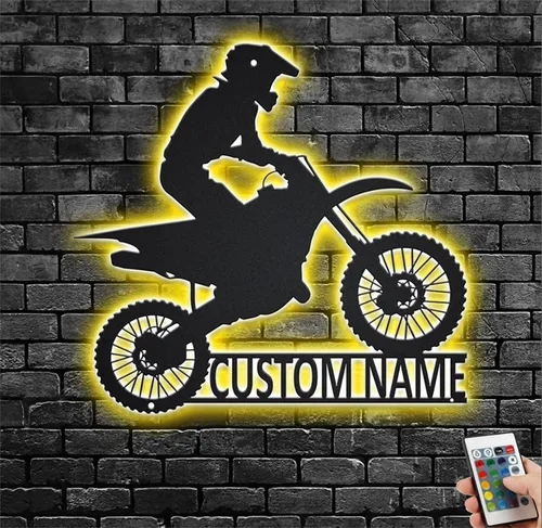 Miniatura 7 de Arte de pared de metal personalizado para motocicleta con luz LED, regalos para el día del padre, regalos de moto de cross para niños y hombres