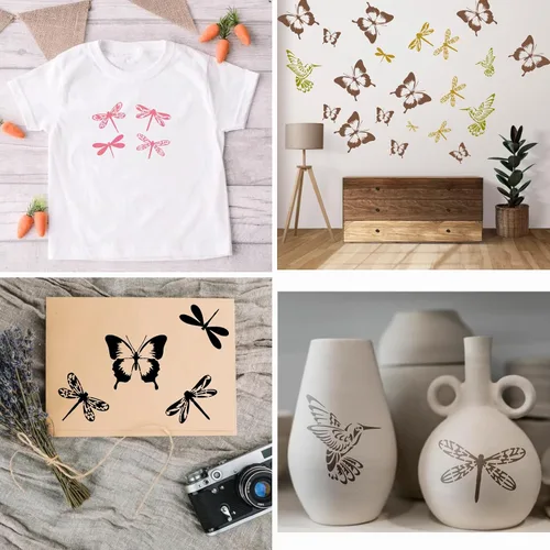 Miniatura 6 de Plantillas reutilizables de colibrí, mariposa y libélula de plástico para pintar en madera, lienzo, paredes y decoraciones para proyectos