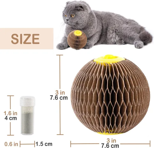 Miniatura 6 de AREIIA Bola de Hierba Gatera para Gatos Bola Rellenable con Rascador Fiebre Felina Juguetes para Reducir la Obesidad y la Soledad CSB01BR