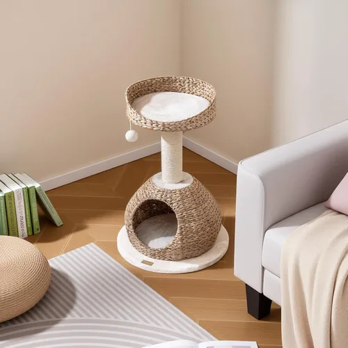Miniatura 3 de PETSITE Árbol para gatos moderno de 28 pulgadas, poste rascador de sisal de sisal de torre para gatos, hecho a mano y percha superior, bola colgante