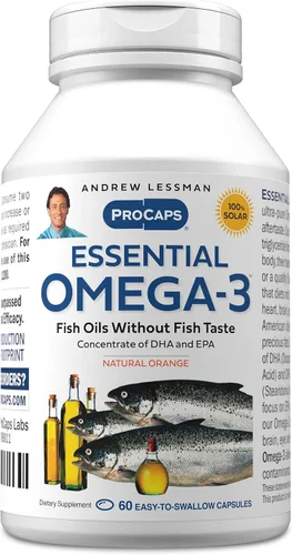ANDREW LESSMAN Naranja Omega-3 esencial - 60 cápsulas blandas - Aceites omega-3 ultra puros y de alta potencia. Alto contenido de DHA, sin malestar