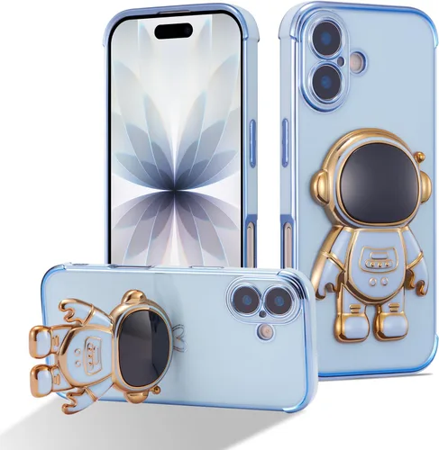 Miniatura 11 de RALEAVO Funda para iPhone 13, bonita funda de astronauta 6D con función de soporte, cubierta de enchapado de lujo, ajuste delgado, TPU suave, Púrpura